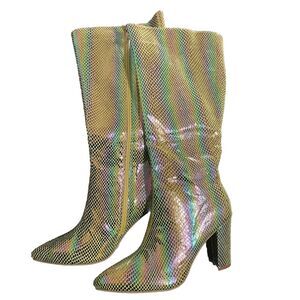 Womens Rainbow Snake Embossed Pointed Toe‎ Block Heel Boot 8.5